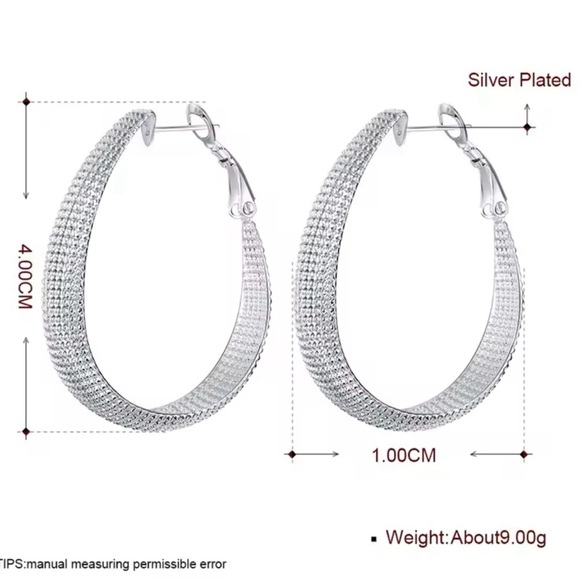 Silver plated Wide Hoop Earring - Picture 3 of 4